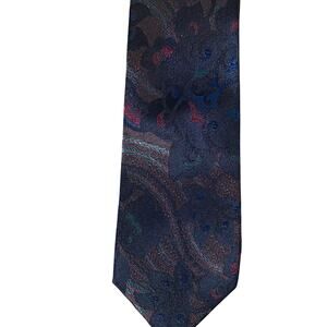 KENZO PARIS Men's Silk Tie Navy Paisley Jacquard w/ Logo Accents